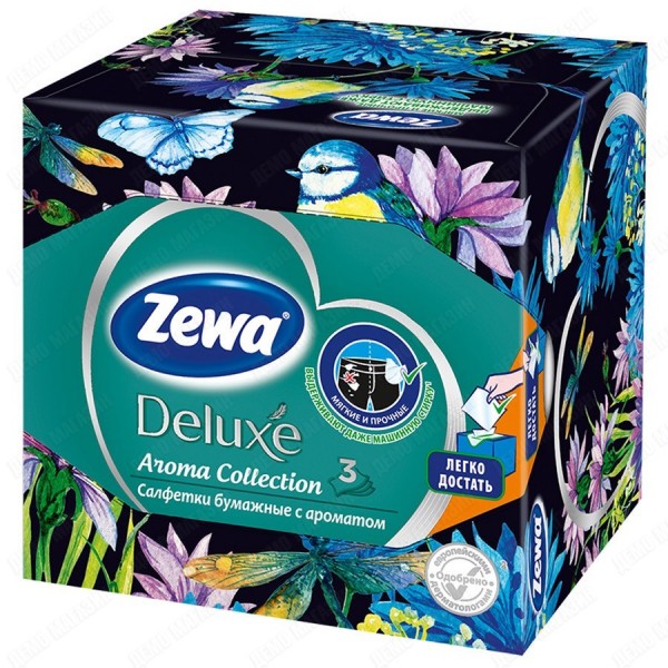 Салфетки Zewa Deluxe Арома коллекция косметические бумажные 3-х слойные, 60шт