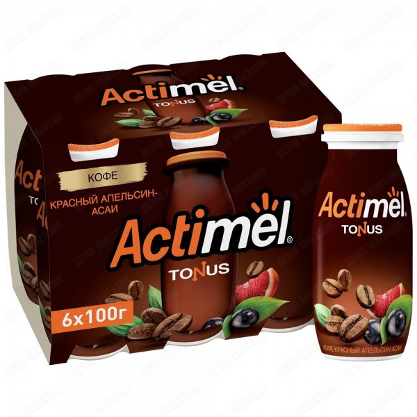 Продукт Actimel кисломолочный обогащенный экстракт кофе-красный апельсин-асаи 2.5% 6 штук по 100 г